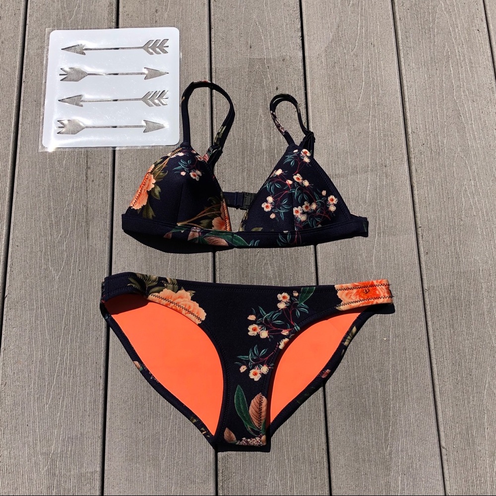 triangl swimwear Black Floral Bikini with Orange Accents